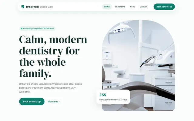 Brookfield Dental Care sample design, home page