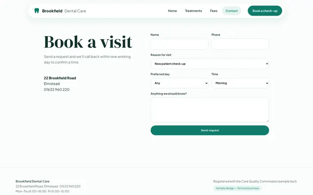 Brookfield Dental Care sample design, screenshot 2