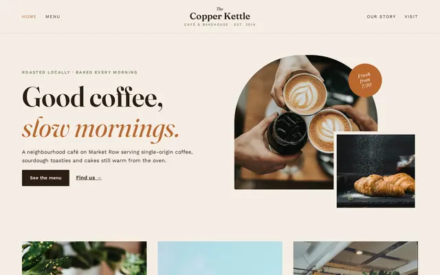 Copper Kettle Café sample design, home page