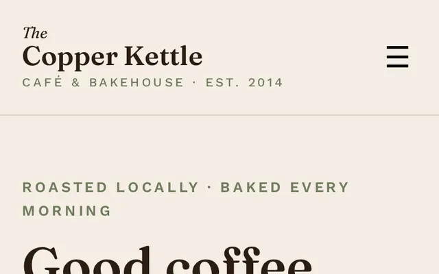 Copper Kettle Café sample design, screenshot 4