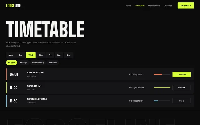 Forgeline Strength Club sample design, screenshot 2