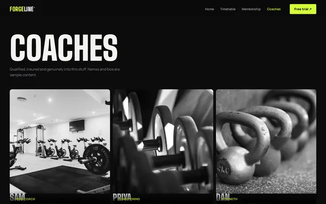 Forgeline Strength Club sample design, screenshot 3