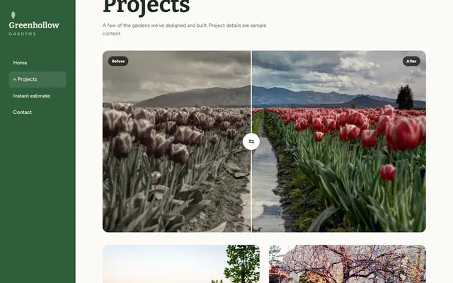 Greenhollow Gardens sample design, screenshot 2
