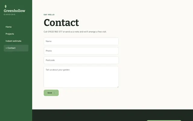 Greenhollow Gardens sample design, screenshot 3