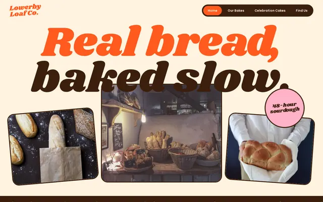 Lowerby Loaf Co. sample design, home page