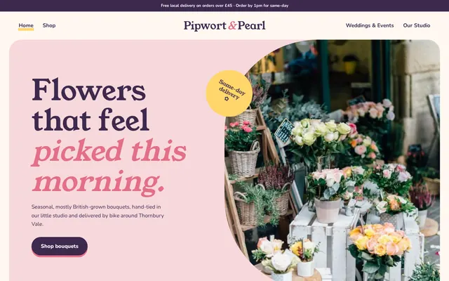 Pipwort & Pearl sample design, home page