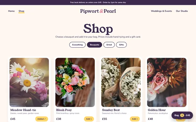 Pipwort & Pearl sample design, screenshot 2