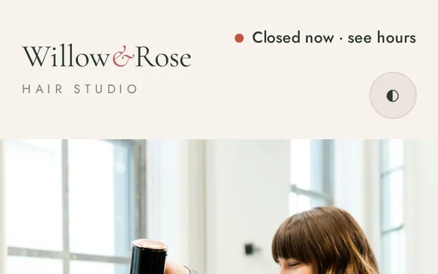 Willow & Rose Hair Studio sample design, screenshot 5
