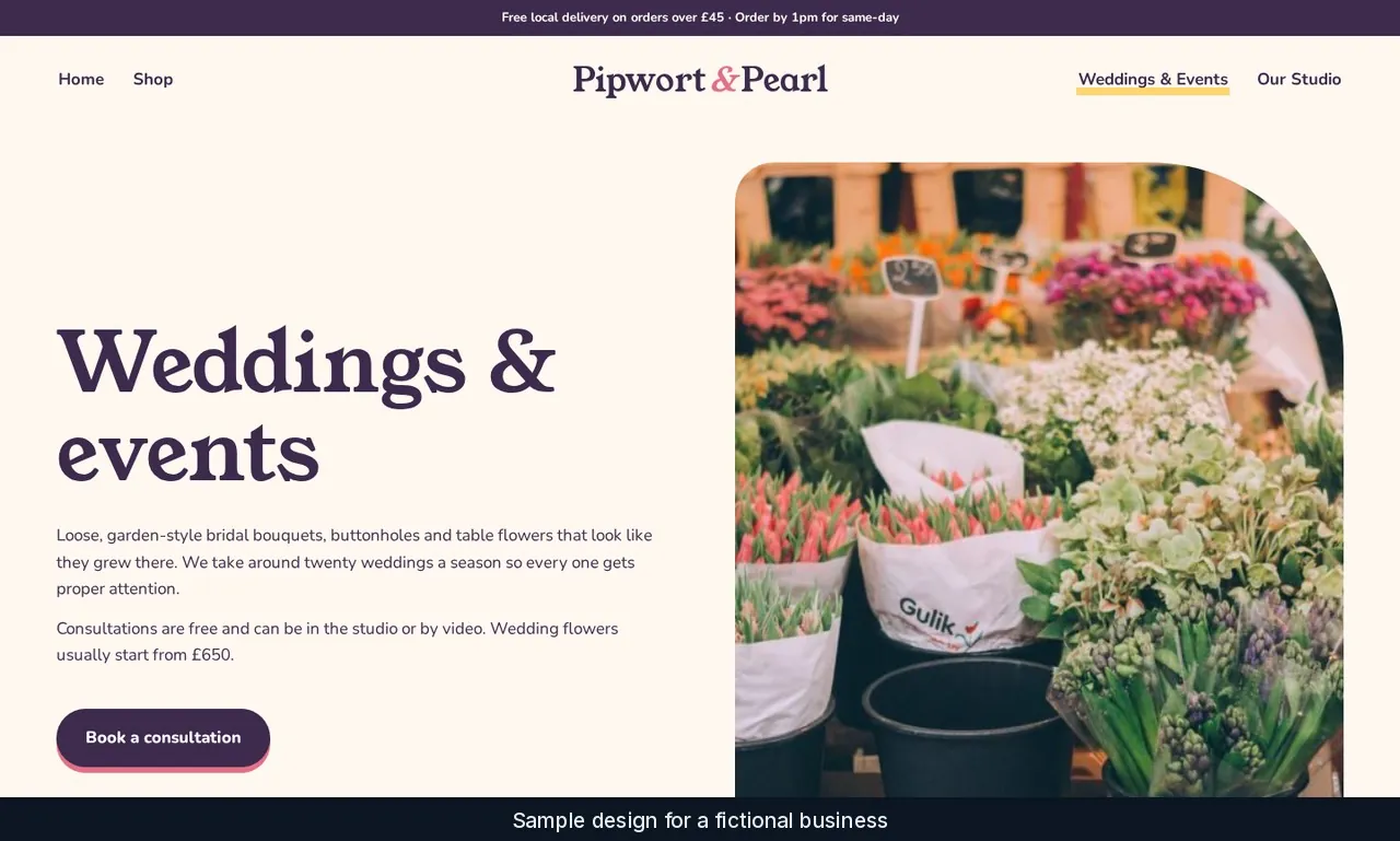 Pipwort & Pearl weddings and events page
